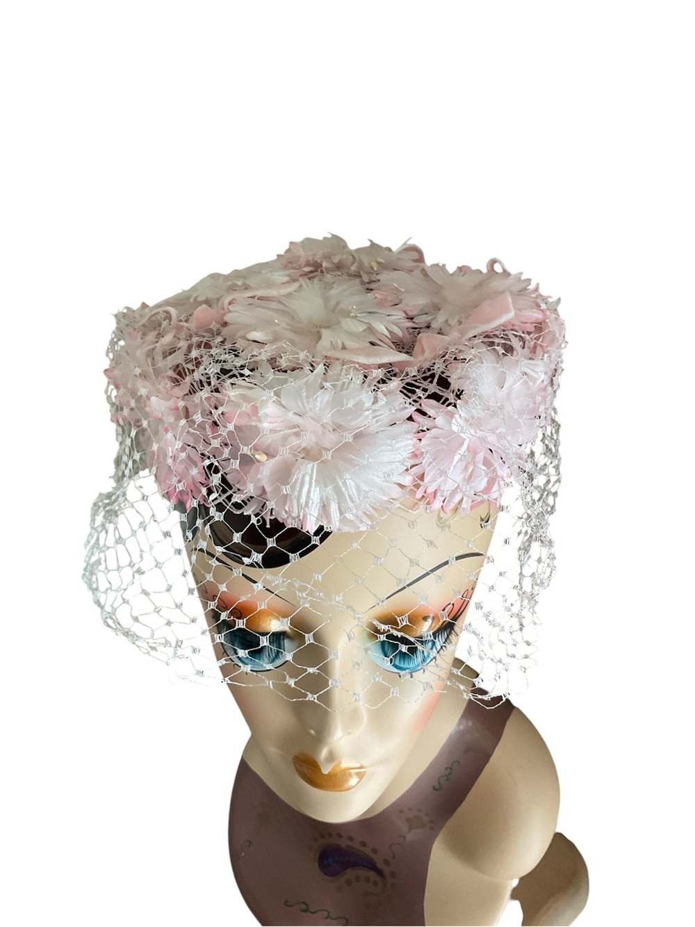 Vintage Pink Floral Pillbox Hat